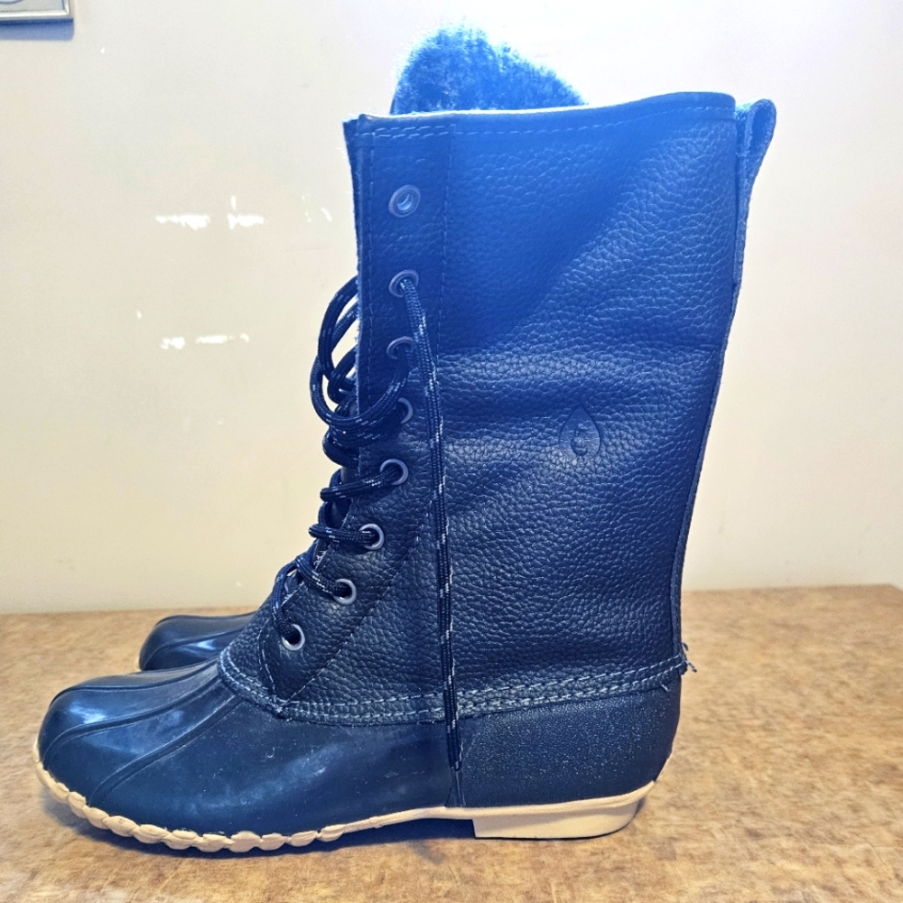 Sporto Winter Boots Black Full Lace Up Faux Fur Lining Size 8